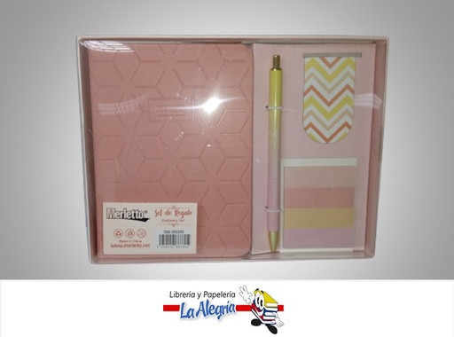[7450112687805] SET DE OFICINA REGALO 8513115 4 PIEZAS ROSADO MARCA MERLETTO