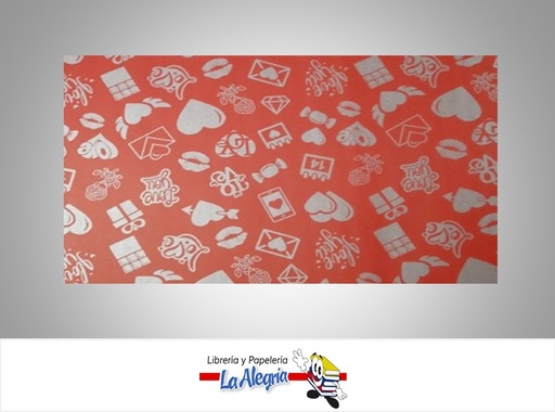 [PRP0120] PAPEL DE REGALO LOVE YOU 66X46 CM ROJO UND MARCA PAPURRI