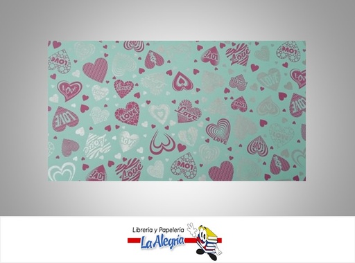 [PRP0127] PAPEL DE REGALO LOVE CORAZON 66X46 CM TURQUESA UND MARCA PAPURRI
