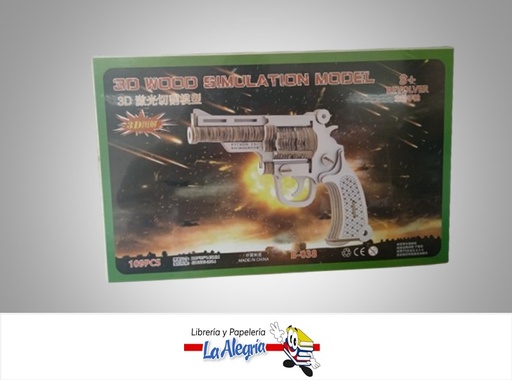 [B038] ROMPECABEZA 3D MADERA SIMULATION MODEL REVOLVER 109 PZA MARCA S/M