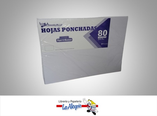 [HP80BPT] HOJA PONCHADA BLANCA 80 HOJAS 21.5X28 CM MARCA ALINEADOS PT