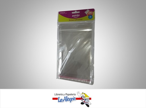 [7453038455145] BOLSA CELOFAN CON PEGA 23X15CM TRANSPARENTE PAQ 50UND MARCA POINTER
