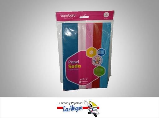 [7453086107546] PAPEL SEDA 1172090058 50X70CM PAQ 5 UND MULTICOLORES MARCA BAMBARY