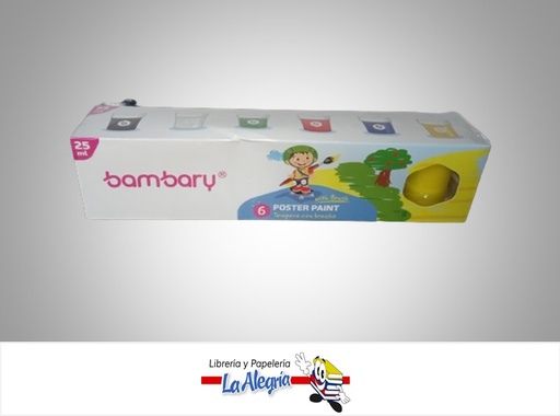 [7453086116616] TEMPERA ESCOLAR 210-1020/050 CON  PINCEL 25 ML PAQ 6 UND MARCA BAMBARY