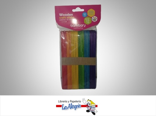 [7453086117170] PALETA MADERA 150X17X1,6MM MULTICOLOR PAQ 50UND MARCA BAMBARY