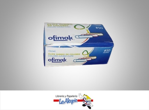 [651536393410] CLIP JUMBO OK240 CLIP 50MM JUMBO OK240 COLORES 100UND MARCA OFIMAK