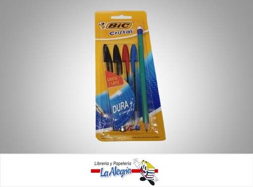 [070330354302] BOLIGRAFO DURAMAS CRISTAL PAQ 4 UND + LAPIZ MARCA BIC