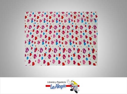 [CELOFAN058] PAPEL CELOFAN 70 CM TRANSPARENTE CORAZON ROJO-AZUL X METRO MARCA O.K.