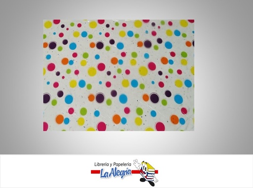 [CELOFAN061] PAPEL CELOFAN 70 CM TRANSPARENTE LUNARES AMARIILO-AZUL-ROJO X METRO MARCA O.K.