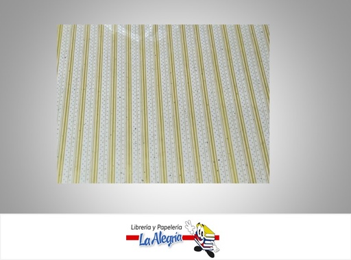 [CELOFAN064] PAPEL CELOFAN 70 CM TRANSPARENTE RAYAS BLANCA Y ORO X METRO MARCA O.K.