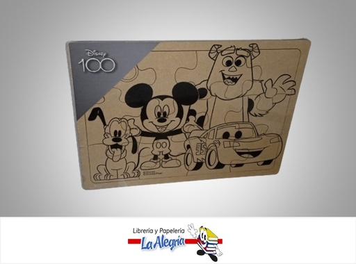 [684659937117] ROMPECABEZA HORIZONTAL MICKEY Y PIXAR 12 PZA MADERA PARA COLOREAR MARCA FUUN