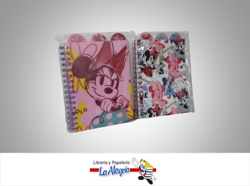 [7591213027272] LIBRETA ESPIRAL 4 MATERIAS MINNIE 17-10086 TAPA PLASTICA MARCA ROSY
