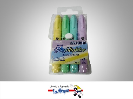 [7591213023731] RESALTADOR PASTEL GRIP 6240PASTEL PAQ 4 UND  MARCA SYSABE