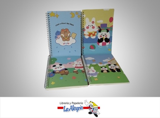 [6972404667148] LIBRETA ESPIRAL PANDA AND RABBIT GSHS-3714; 14.5X20.7CM 60 HOJAS MARCA HANGUS