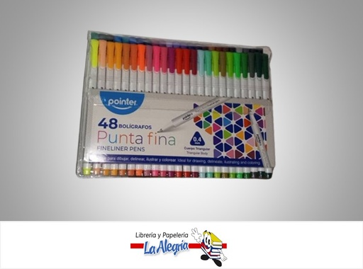 [7453078509327] BOLIGRAFO PUNTA FINA TRIANGULAR FL-2334-48; 4MM X 48 COLORES MARCA POINTER