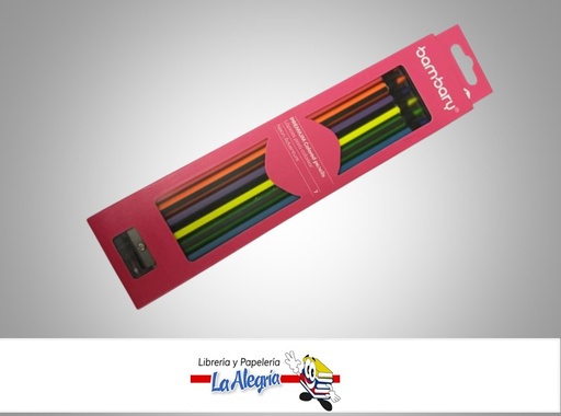 [7453086109878] LAPICES DE COLORES HEXAGONALES 205-1505/109 6 COLORES NEON CON SACAPUNTA MARCA BAMBARY
