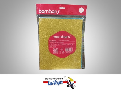 [7453086105238] FOAMI ESCARCHADO CARTA 102-6013/066 5 PZ COLOR SURTIDOS MARCA BAMBARY