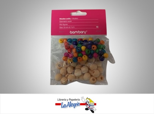 [7453086101674] CUENTA DE MADERA 324-1513/002 COLORES/NATURAL PAQ 90 UND MARCA BAMBARY
