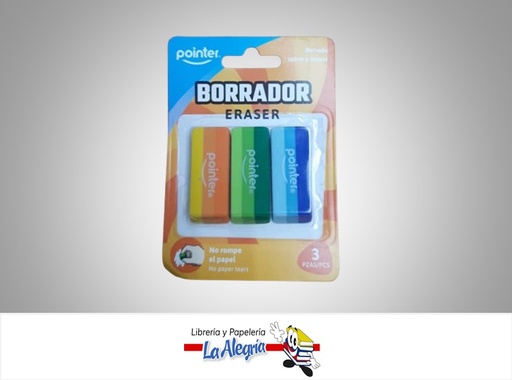 [7453038413039] BORRADOR ESCOLAR PAQ. 3 UNIDADES ARCOIRIS MARCA POINTER