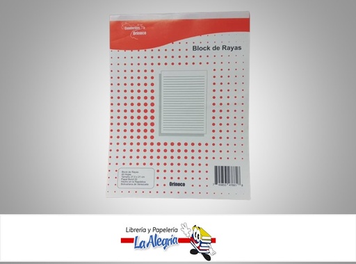 [745853476618] BLOCK DE RAYAS 40 HOJAS CARTA MARCA CUADERNOS ORINOCO