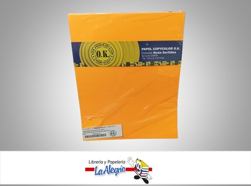 [7592402731796] PAPEL CARTA CAL 20/75GR COLORES NEON SURTIDOS PAQ 100 HOJAS MARCA OK