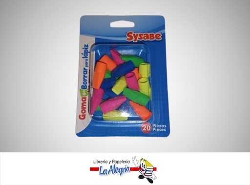 [7591213021232] GOMA DE BORRAR PARA LAPIZ COLORES CAPUCHON 20 PZAS MARCA SYSABE