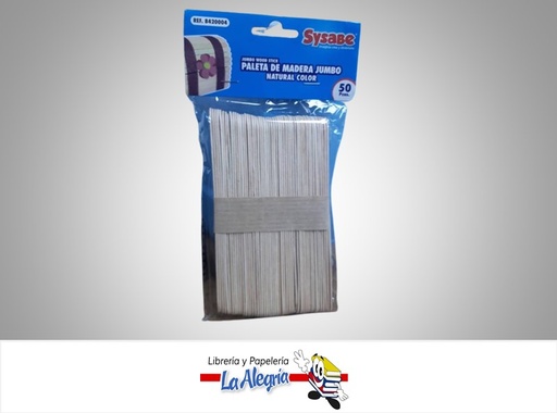 [7591213011318] PALETAS DE MADERA JUMBO 15X1.8X0.16cm 50 Pzas MARCA SYSABE