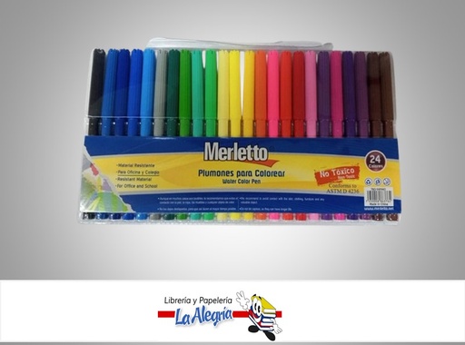 [7450008863764] MARCADOR ESCOLAR A BASE DE AGUA  24 COLORES MARCA MERLETTO