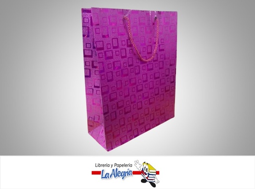 [BREM32X2603] BOLSA DE REGALO ESCARCHADA CUADROS MAGENTA 32X26X10 CM  UND MARCA S/M