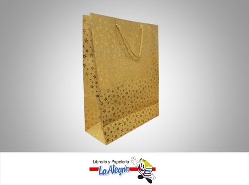 [BREM32X26C] BOLSA DE REGALO ESCARCHADA ESTRELLAS DORADAS 32X26X10 CM  UND MARCA S/M