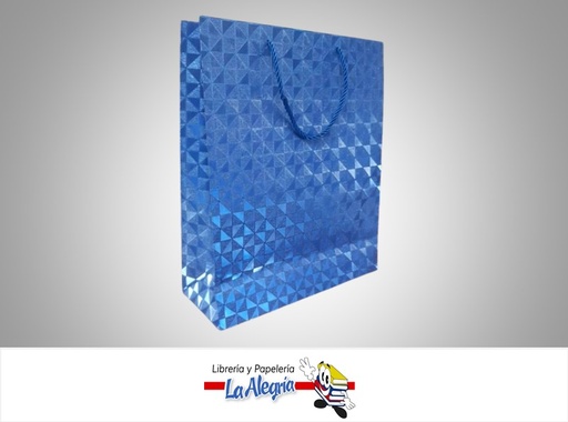 [BREM32X26G] BOLSA DE REGALO ESCARCHADA TRIANGULOS AZULES 32X26X10 CM  UND MARCA S/M
