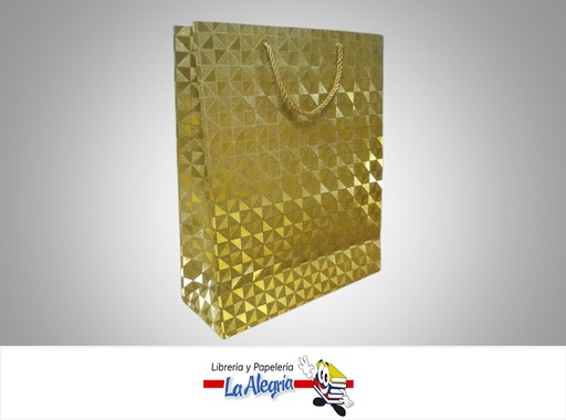 [BREM32X26H] BOLSA DE REGALO ESCARCHADA TRIANGULOS DORADOS 32X26X10 CM  UND MARCA S/M