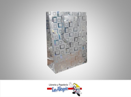 [BRES24X1801] BOLSA DE REGALO ESCARCHADA CUADROS PLATEADOS 24x18x8CM UND MARCA S/M