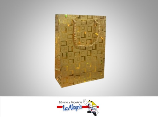 [BRES24X1802] BOLSA DE REGALO ESCARCHADA CUADROS DORADOS 24x18x8CM UND MARCA S/M