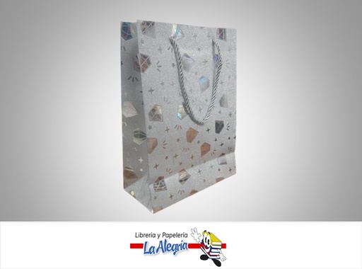 [BRES24X1806] BOLSA DE REGALO ESCARCHADA DIAMANTES PLATEADOS 24x18x8CM UND MARCA S/M