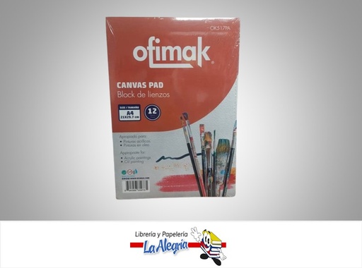 [641956819775] BLOCK DE LIENZOS A4 12 HOJAS OK517PA MARCA OFIMAK