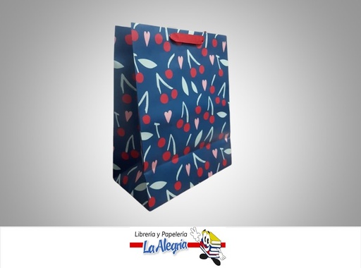 [763795819676] BOLSA DE REGALO KRAFT AZUL CON CEREZAS 26.5X33CM MARCA HALLMARK