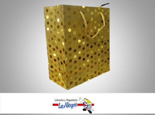 [BRES24X1810] BOLSA DE REGALO ESCARCHADA LUNARES 24x18x8CM DORADO UND MARCA S/M