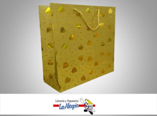 [BREM32X26J] BOLSA DE REGALO ESCARCHADA DIAMANTES 32X26X10 CM DORADA UND MARCA S/M