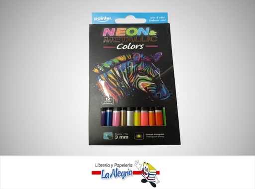 [7453010046934] LAPICES DE COLORES TRIANGULARES 12 COLORES NEON METALICOS MARCA POINTER