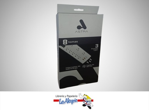 [2024YC308FS3UP004] REGLETA 8 TOMAS 125 V-60 PD 20W 3 PUERTOS 2 USB-A 1 USB-C MARCA ASTRA