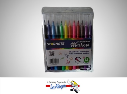 [7453068202351] MARCADOR A BASE DE AGUA 12 COLORES MARCA STARMATE