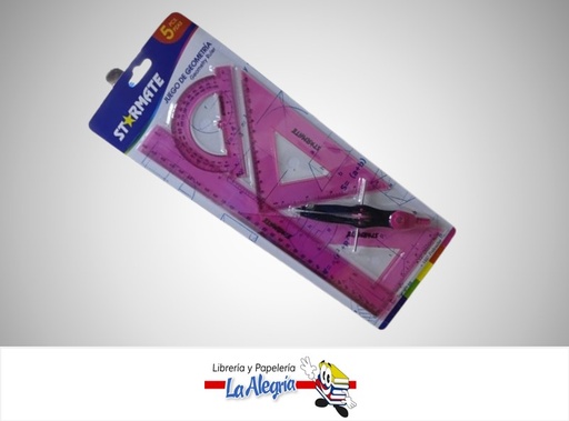 [7453068246218] JUEGO DE GEOMETRIA ACRILICO DE COLORES 5 PZAS STR-2170 MARCA STARMATE