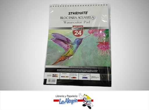 [7453116014950] BLOCK PARA ACUARELA  A3 200G 24HOJAS MARCA STARMATE