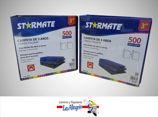 [7453068223349] CARPETA 3 AROS 3" CARTA AZUL MARCA STARMATE
