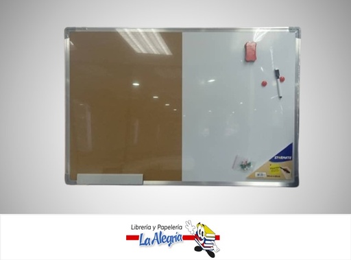 [7453108022376] PIZARRA ACRILICA CON CORCHO MARCO ALUMINIO 90x60 CM STR-4067 MARCA STARMATE