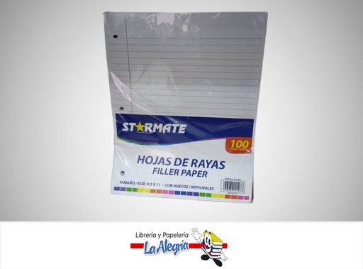 [7453089125073] HOJA PONCHADA 1 LINEA CARTA PAQ.100 HOJAS MARCA STARMATE