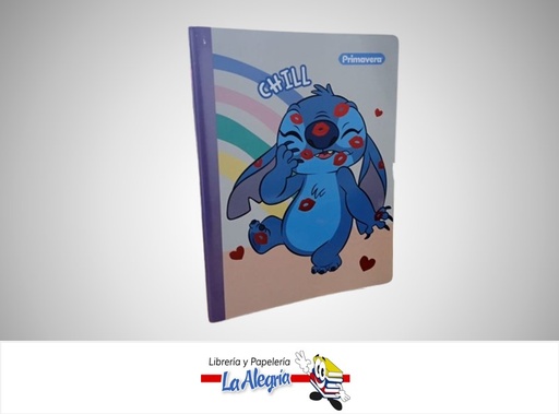 [7707815738984] LIBRETA COSIDA STITCH 100 HOJAS 1 LINEA CON STICKERS MARCA PRIMAVERA