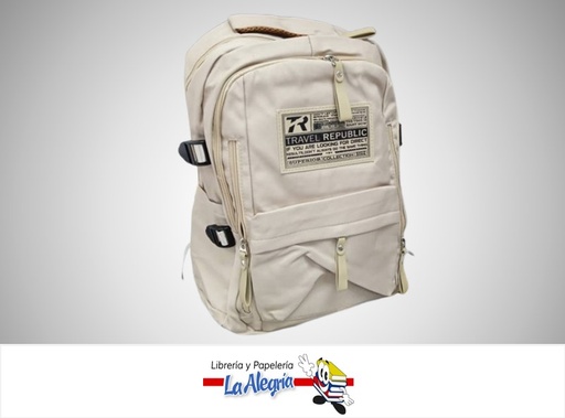 [7453126201814] MORRAL ESCOLAR  32CM BEIGE TR-LVBP01 MARCA TRAVEL REPUBLIC