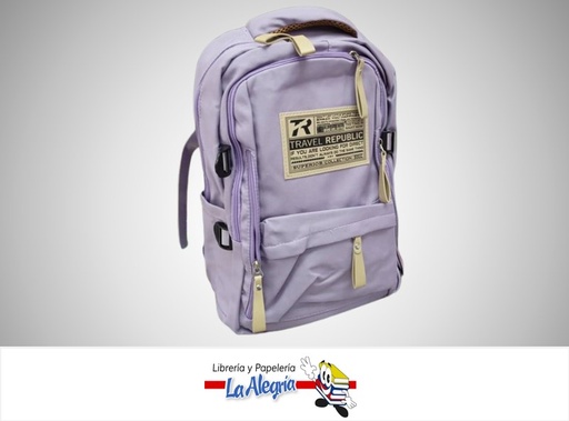 [7453126201852] MORRAL ESCOLAR  32CM LILA TR-LVBP01 MARCA TRAVEL REPUBLIC